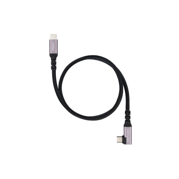 Cable USB 3.2 Tipo-C Acodado Nanocable 10.01.4703/ USB Tipo-C Macho - USB Tipo-C Macho/ Hasta 100W/ 10Gbps/ 3m/ Negro