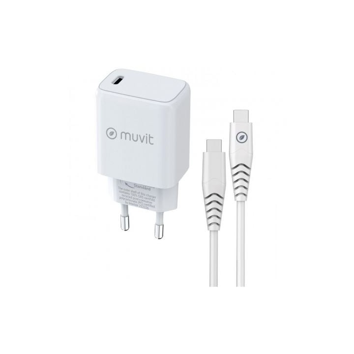 Cargador de Pared Muvit For Change MCPAK0044/ 1xUSB Tipo-C + Cable USB Tipo-C/ 20W
