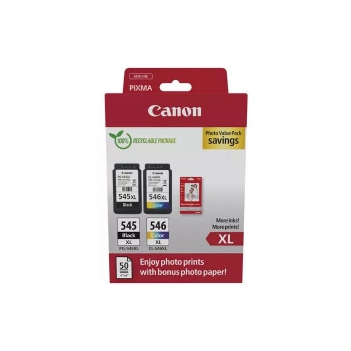 Cartucho de Tinta Original Canon PG-545XL + CL546XL Multipack Alta Capacidad/ Negro/ Tricolor + Papel Fotográfico