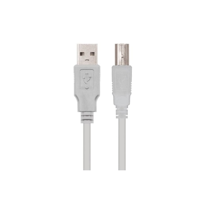 Cable USB 2.0 Impresora Nanocable 10.01.0104/ USB Tipo-B Macho - USB Macho/ 3m/ Beige
