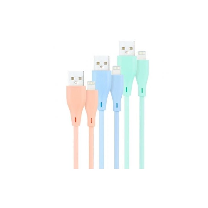 Cables USB 2.0 Lightning Nanocable 10.10.0401-A1/ USB Macho - Lightning Macho/ 1m/ 3 Unidades/ Rosa, Azul y Verde
