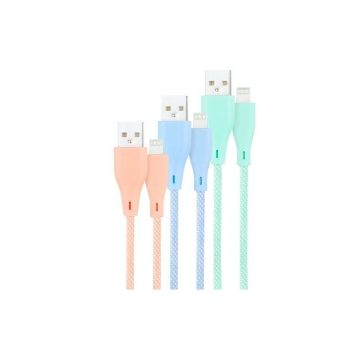 Cables USB 2.0 Lightning Nanocable 10.10.0401-CO1/ USB Macho - Lightning Macho/ 1m/ 3 Unidades/ Rosa, Azul y Verde