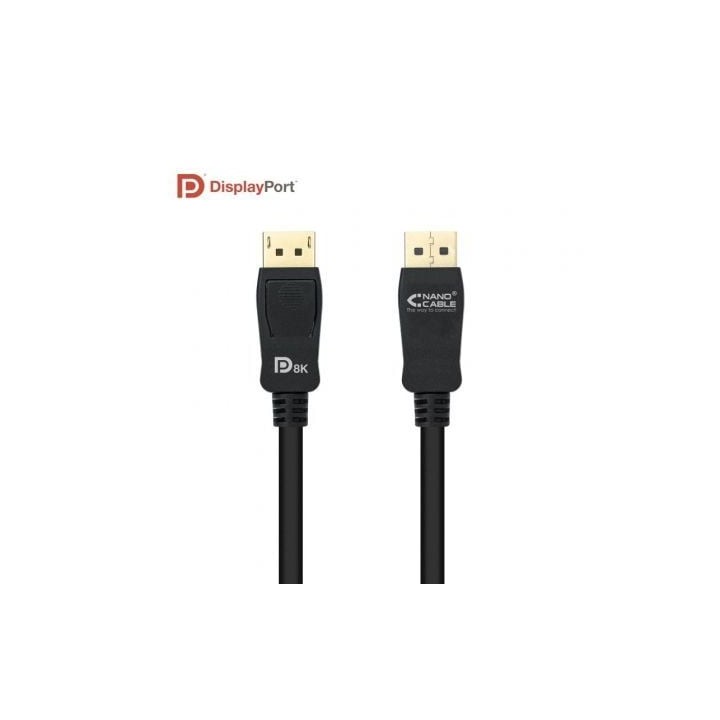 Cable DisplayPort 1.4 8K Nanocable 10.15.2502/ DisplayPort Macho - DisplayPort Macho/ 2m/ Certificado/ Negro