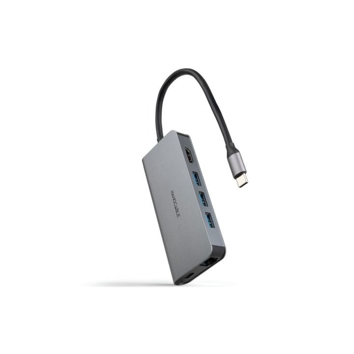 Docking Tipo-C Nanocable 10.16.4609/ 3xUSB/ 1xHDMI 4K/ 1xRJ45/ 1xLector tarjetas/ 1xUSB Tipo-C PD/ Gris