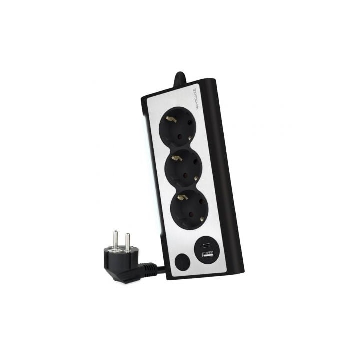 Regleta con Interruptor Nanocable 10.37.0013-BK/ 3 Tomas de Corriente/ 1 USB/ 1 USB Tipo C/ Cable 1.5m/ Negro