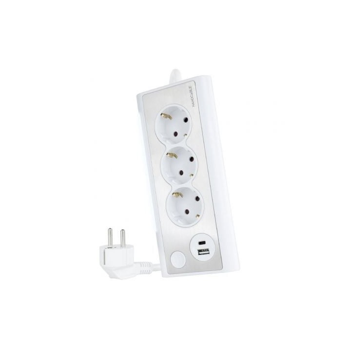 Regleta con Interruptor Nanocable 10.37.0013-W/ 3 Tomas de Corriente/ 1 USB/ 1 USB Tipo-C/ Cable 1.5m/ Blanca