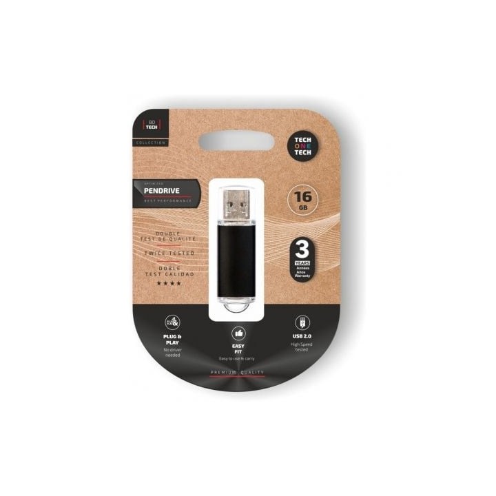Pendrive 16GB Tech One Tech Basic USB 2.0/ Negro