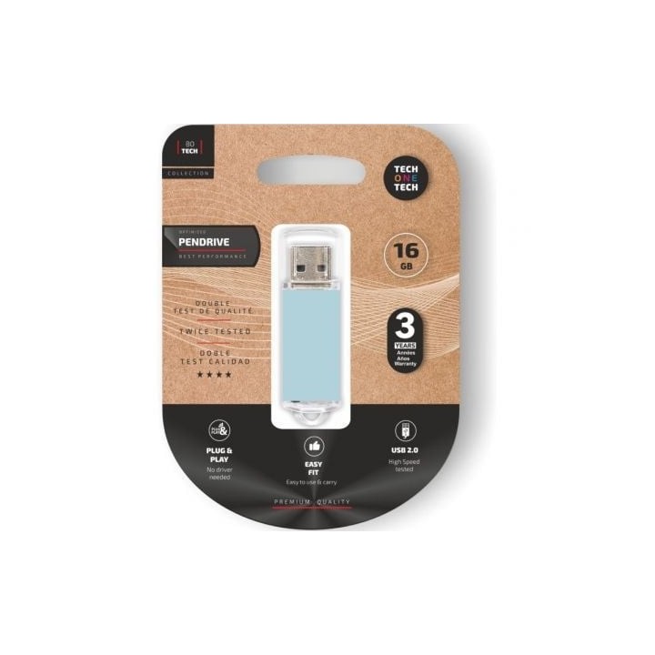 Pendrive 16GB Tech One Tech Basic USB 2.0/ Azul Cielo
