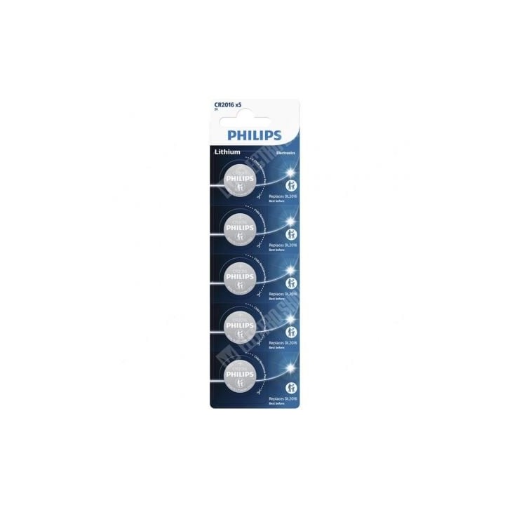 Pack de 5 Pilas de Botón Philips CR2016P5/01B Lithium/ 3V