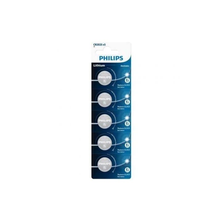 Pack de 5 Pilas de Botón Philips CR2025P5/01B Lithium/ 3V