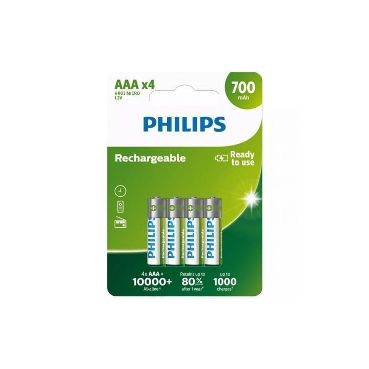 Pack de 4 Pilas AAA Philips R03B4A70/10/ 1.2V/ Recargables