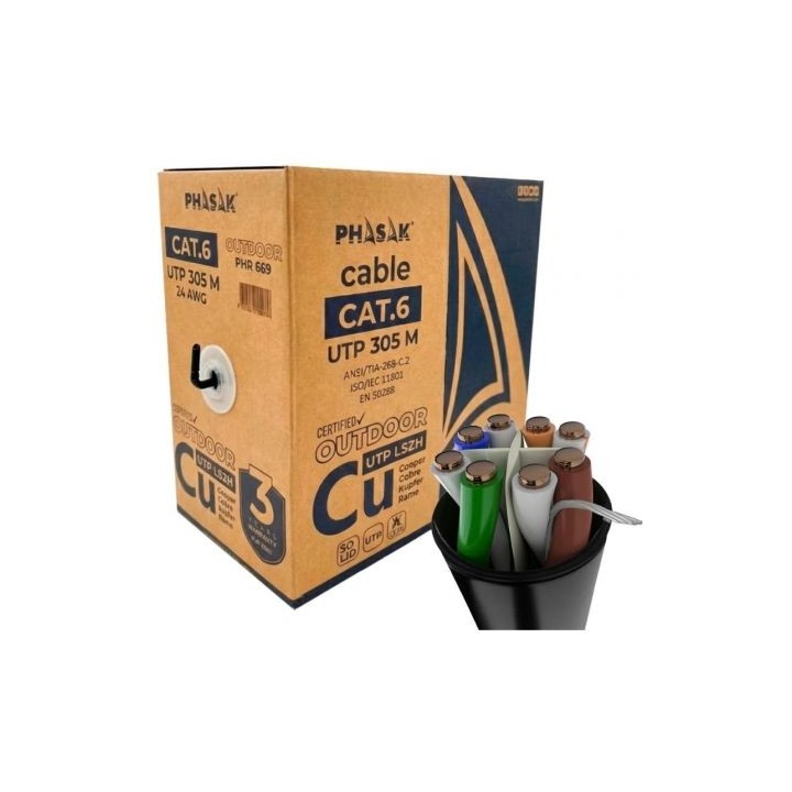 Bobina de Cable RJ45 UTP Phasak PHR 669 Cat.6/ 305m/ Gris