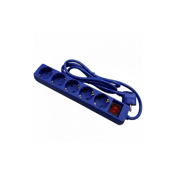 Regleta con Interruptor Phasak BN 0825/ 5 Tomas de Corriente/ Cable 1.8m/ Azul