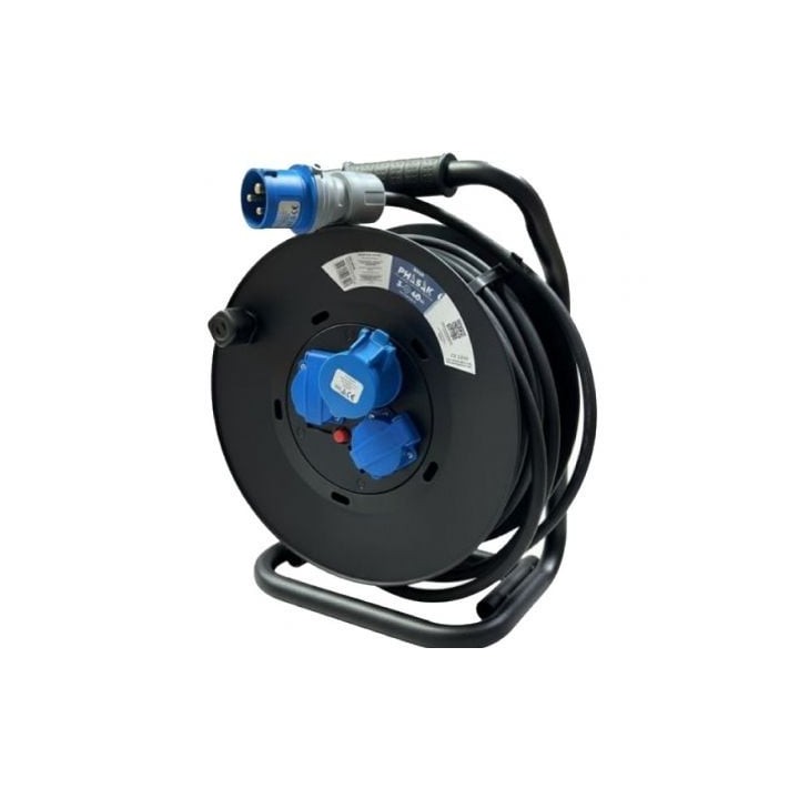 Regleta enrollable Phasak BN 3478/ 2 Tomas de corriente/ 1 Enchufe industrial 2P+TT/ Cable 40m/ Negro y Azul