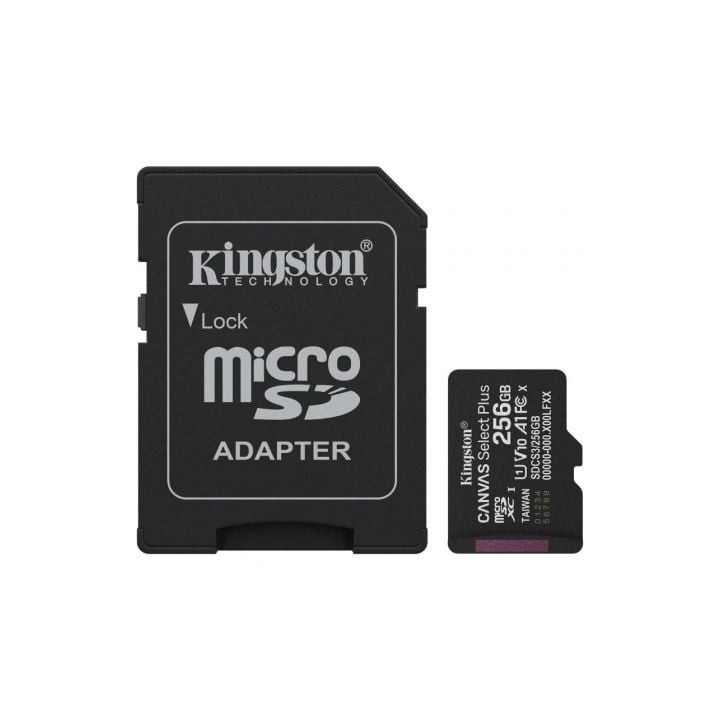 Tarjeta de Memoria Kingston CANVAS Select Plus 256GB microSD XC con Adaptador/ Clase 10/ 150MBs