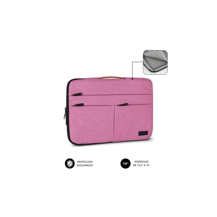 Funda Subblim Air Padding 360 Sleeve para Portátiles hasta 14"/ Rosa