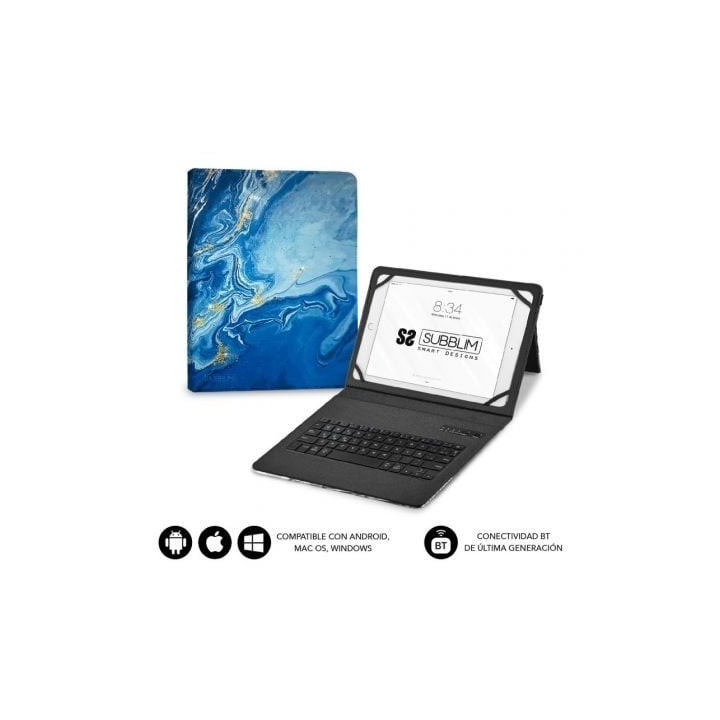 Funda con Teclado Subblim Keytab Pro Bluetooth para Tablets de 9"-11"/ Marmol Azul