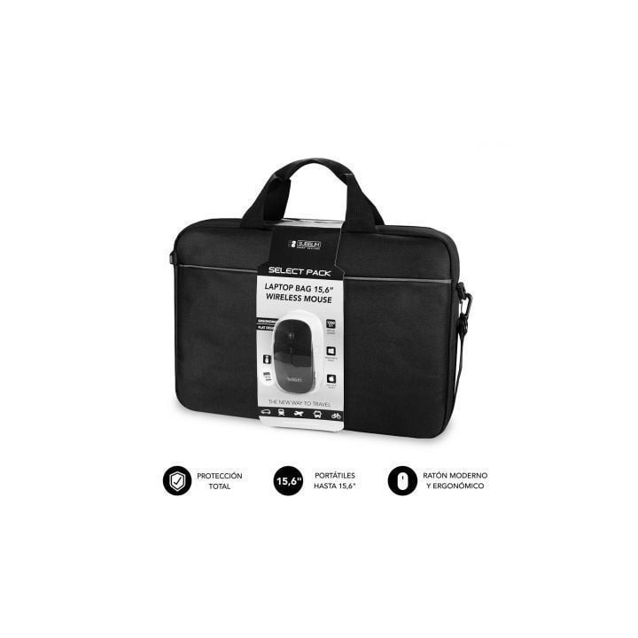 Maletín + Ratón Inalámbrico Subblim Select Pack para Portátiles hasta 15.6"/ Cinta para Trolley/ Negro