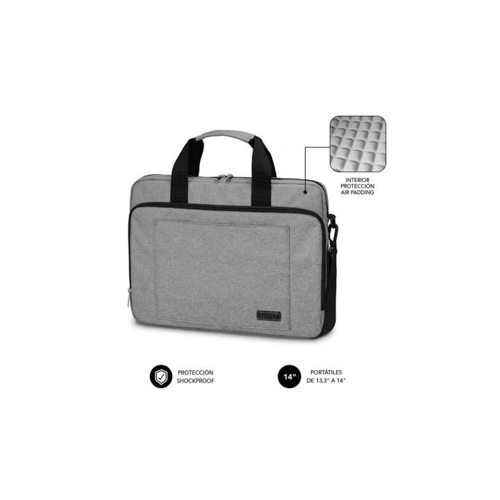 Maletín Subblim Air Padding Laptop Bag para Portátiles hasta 14"/ Cinta para Trolley/ Gris
