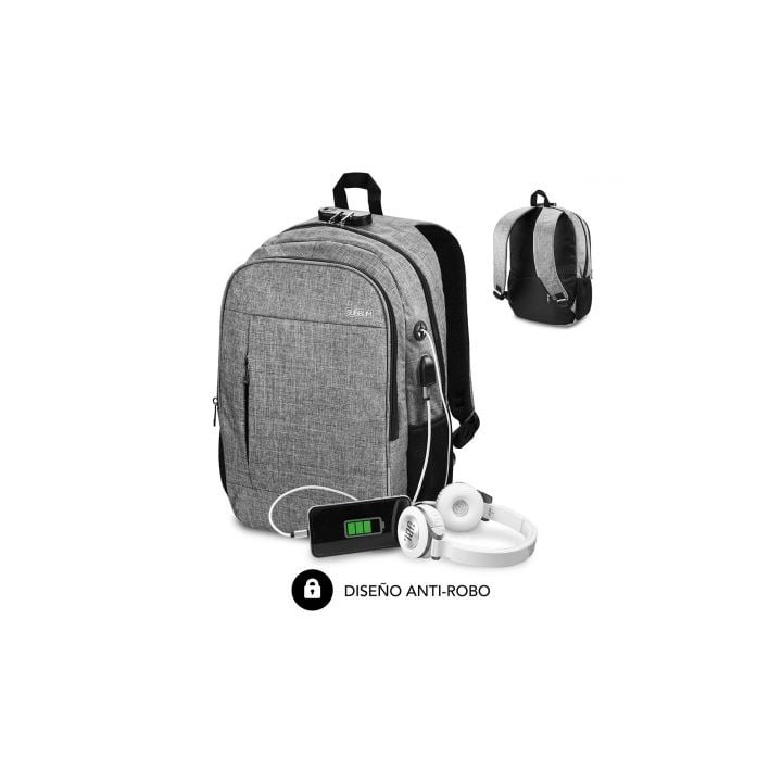 Mochila Subblim Urban Lock para Portátiles hasta 16"/ Puerto USB/ Antirrobo/ Gris