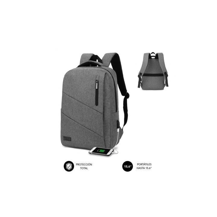 Mochila Subblim City Backpack para Portátiles hasta 15.6"/ Puerto USB/ Gris