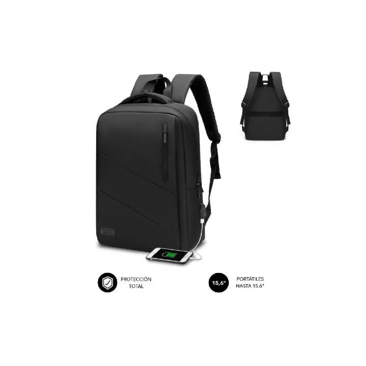 Mochila Subblim City Backpack para Portátiles hasta 15.6"/ Puerto USB/ Negra