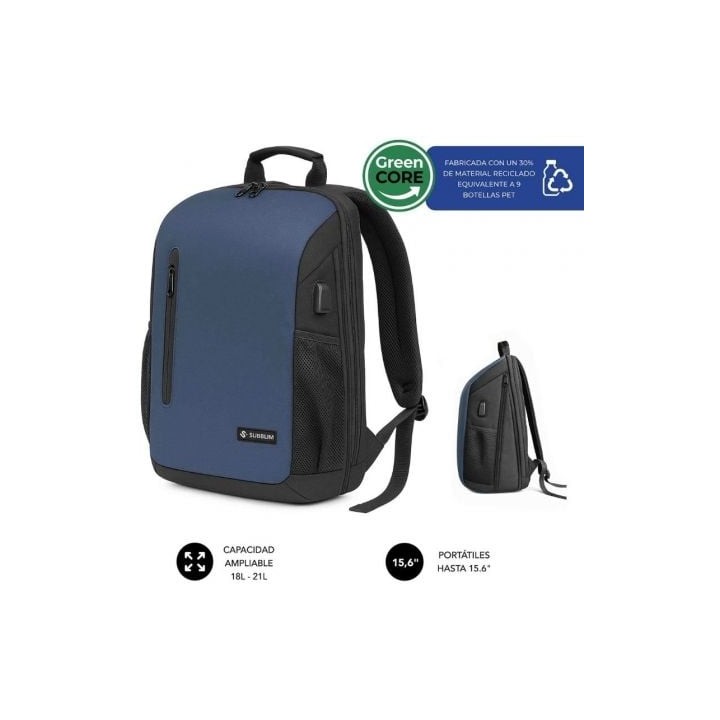 Mochila Subblim Xpand Air Padding Backpack para Portátiles hasta 15.6"/ 21L/ Puerto USB/ Azul
