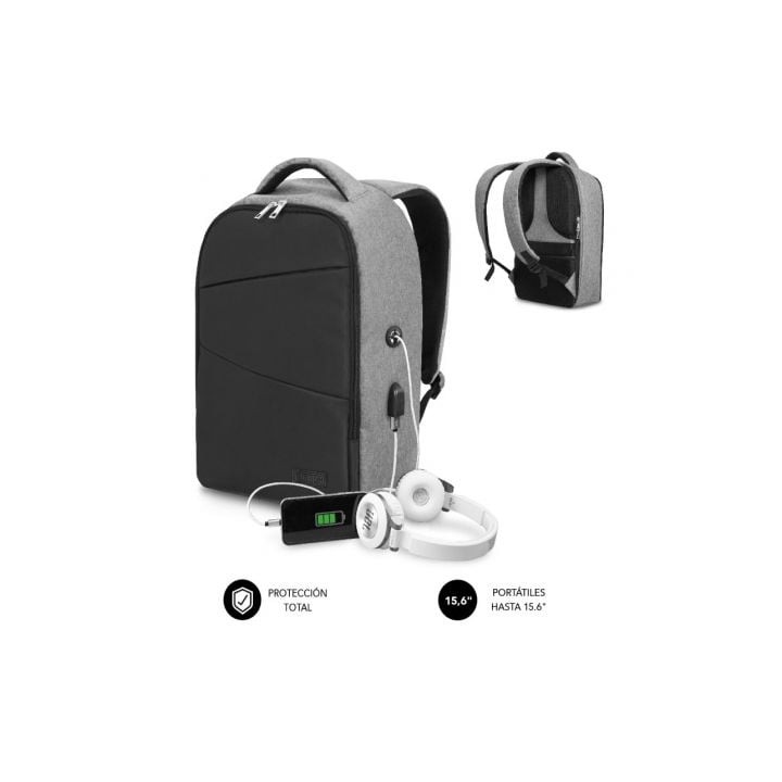 Mochila Subblim Secure V2 AP para Portátiles hasta 15.6"/ Puerto USB/ Antirrobo/ Gris