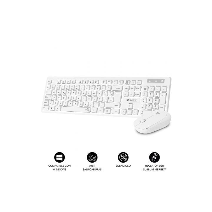 Teclado y Ratón Subblim Combo Business Slim Silencioso Inalámbrico/ Blanco