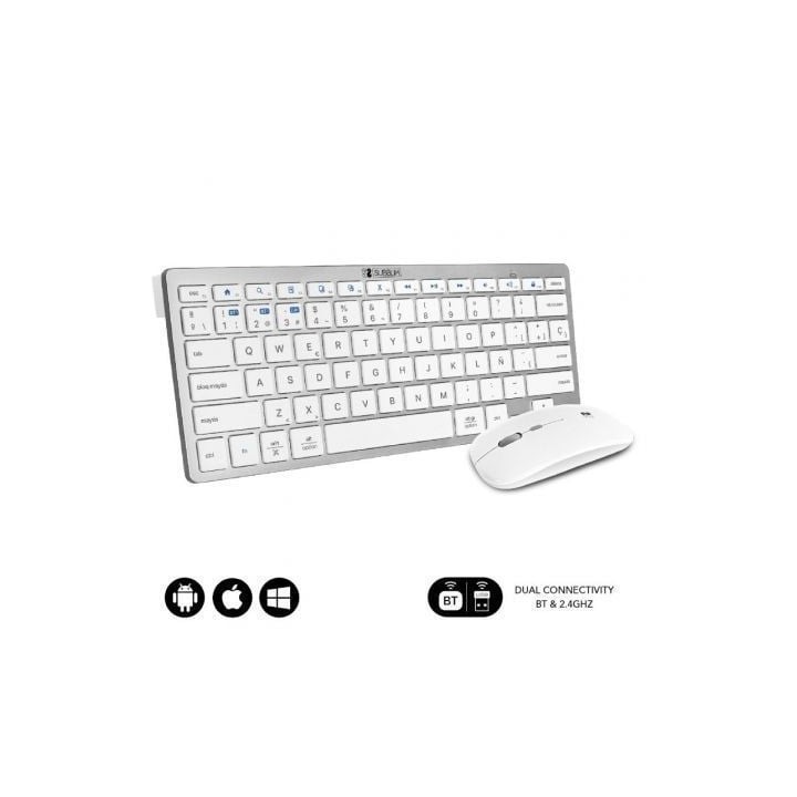 Teclado y Ratón Inalámbrico Subblim OCO010 Combo Multidispositivo Compacto/ Plata