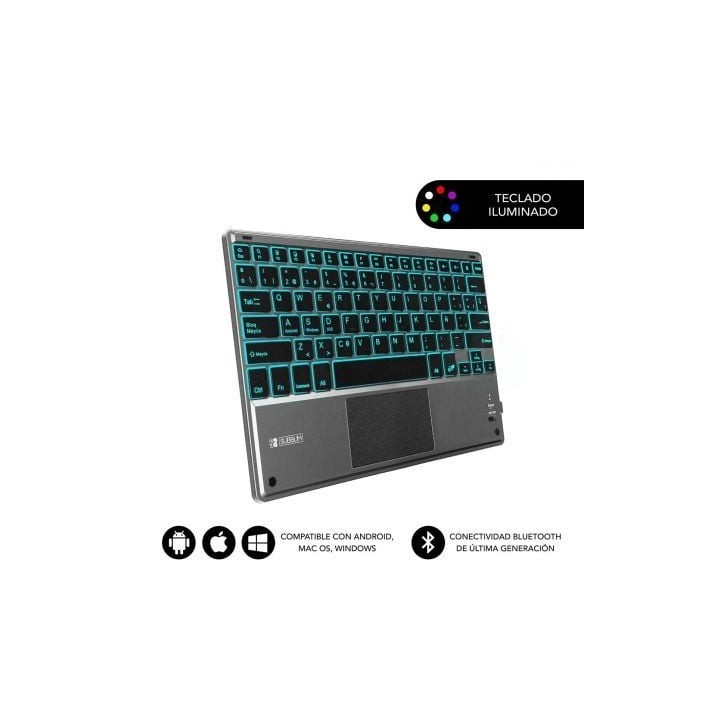 Teclado Compacto Inalámbrico Subblim Touchpad Smart Blacklit/ Gris