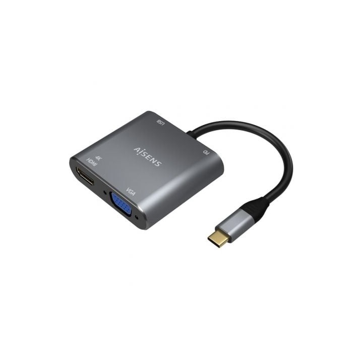 Conversor Aisens A109-0626/ HDMI Hembra - VGA Hembra - USB Tipo-C Macho - USB Hembra - USB Tipo-C Hembra/ 15cm/ Gris