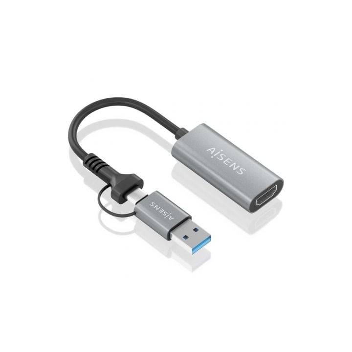 Conversor HDMI Aisens A109-0913/ USB + USB Tipo-C 3.1 Macho - HDMI Macho/ 15cm/ Gris