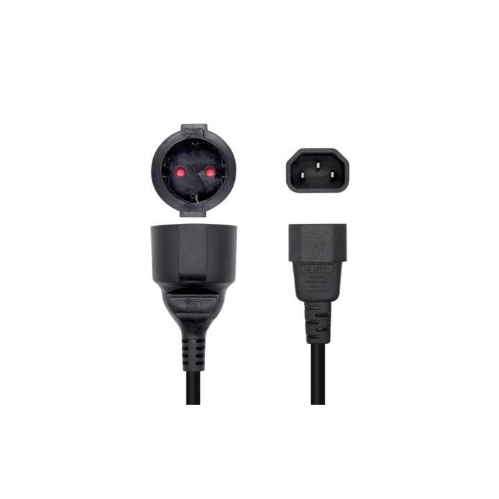 Adaptador Alimentación Aisens A132-0467/ C14 Macho - CEE7 Hembra/ 25cm/ Negro