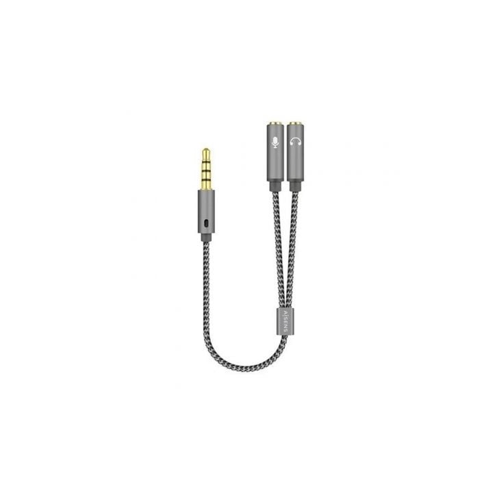 Cable Estéreo Aisens A128-0415/ Jack 3.5 Macho - 2x Jack 3.5 Hembra/ 25cm/ Gris