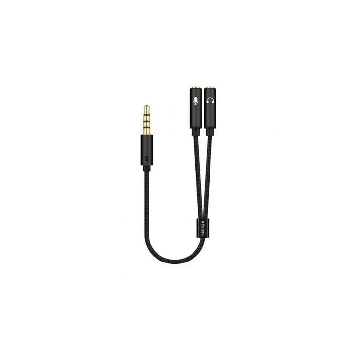 Cable Estéreo Aisens A128-0416/ Jack 3.5 Macho - 2x Jack 3.5 Hembra/ 25cm/ Negro