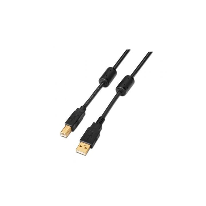 Cable USB 2.0 Impresora Aisens A101-0011/ USB Tipo-B Macho - USB Macho/ 5m/ Negro