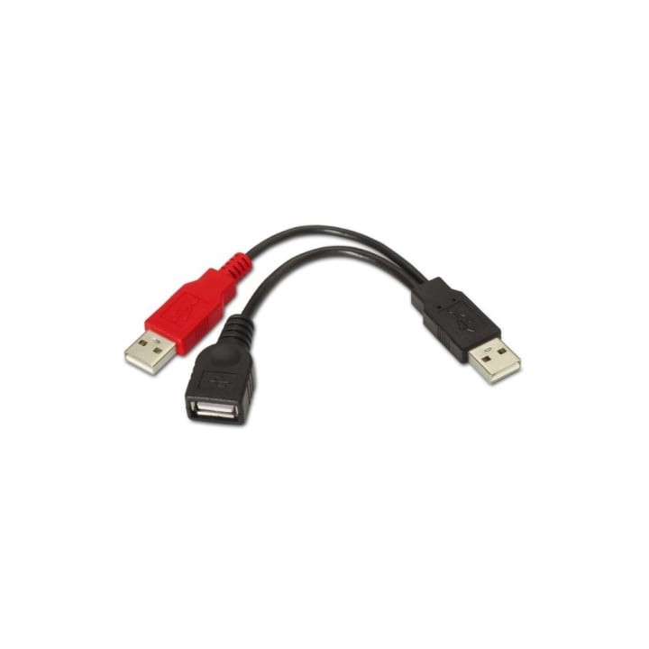Cable USB 2.0 + Alimentación Aisens A101-0030/ USB Hembra + USB Macho - USB Macho/ Hasta 2.5W/ 60Mbps/ 15cm/ Negro/ Rojo