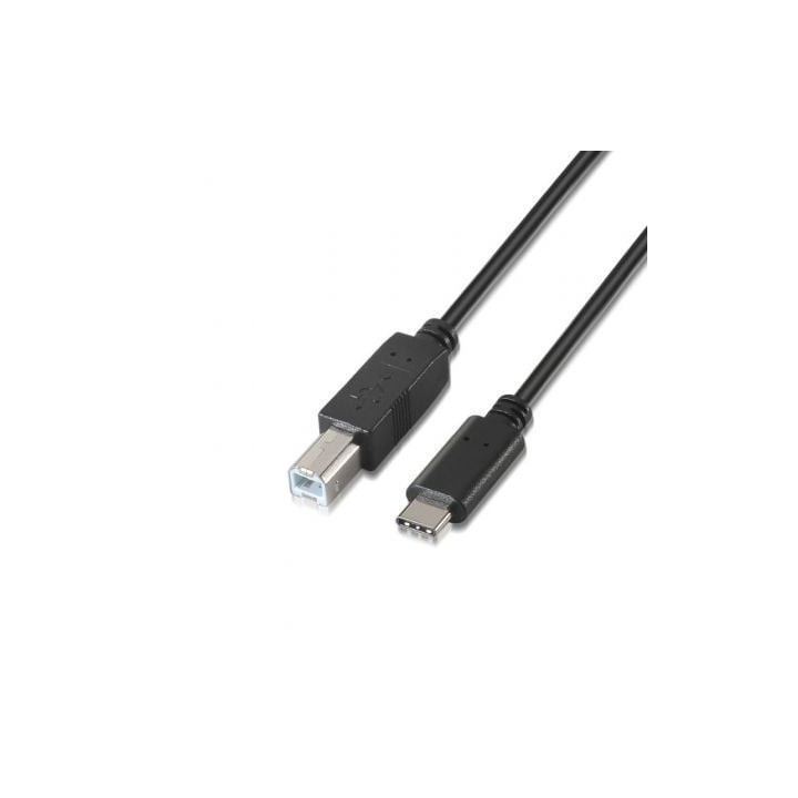 Cable USB 2.0 Impresora Aisens A107-0054/ USB Tipo-C Macho - USB Tipo-B Macho/ 480Mbps/ 2m/ Negro