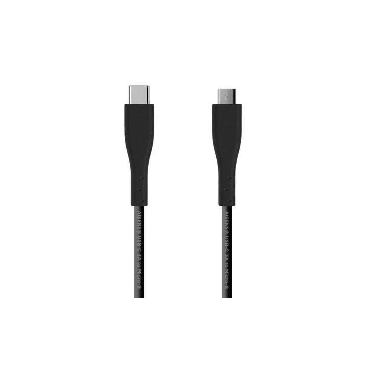 Cable USB 2.0 Aisens A107-0349/ USB Tipo-C Macho - MicroUSB Macho/ 480Mbps/ 1m/ Negro