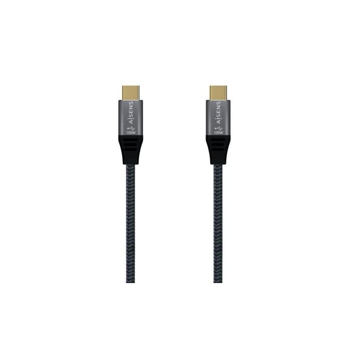 Cable USB 2.0 Tipo-C Aisens A107-0628 5A 100W/ USB Tipo-C Macho - USB Tipo-C Macho/ Hasta 100W/ 480Mbps/ 1m/ Gris