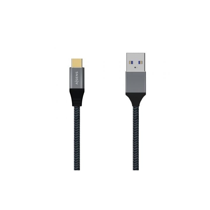 Cable USB 3.1 Tipo-C Aisens A107-0631/ USB Tipo-C Macho - USB Macho/ Hasta 27W/ 1250Mbps/ 1m/ Gris