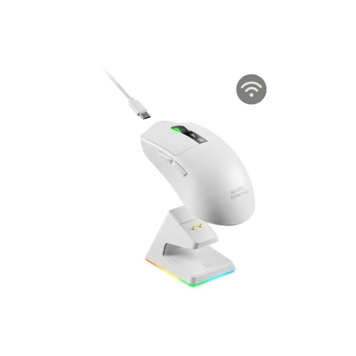 Ratón Gaming Inalámbrico Mars Gaming MMW-Elite/ Batería Recargable/ Hasta 20000 DPI/ Blanco