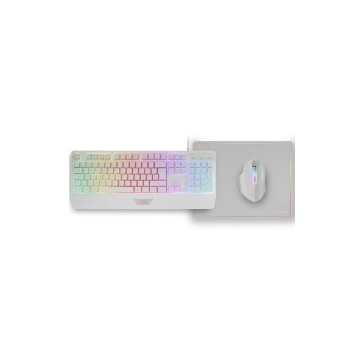 Pack Gaming Mars Gaming MCP124/ Teclado H-MECH + Ratón Óptico + Alfombrilla/ Blanco