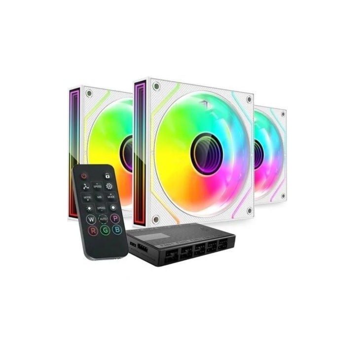 Pack 3 Ventiladores Mars Gaming MF-3DPROKIT/ 12cm + HUB + Mando a Distancia/ ARGB/ Blanco