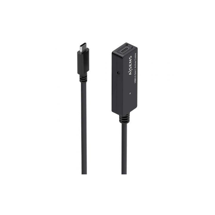 Cable Alargador USB 3.2 con Amplificador Aisens A107-0869/ USB Tipo-C Macho - USB Tipo-C Hembra/ Hasta 100W/ 20Gbps/ 5m/ Negro