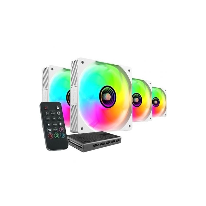 Pack 4 Ventiladores Mars Gaming MF-SI4KIT/ 12cm + HUB + Mando a Distancia/ ARGB/ Blancos