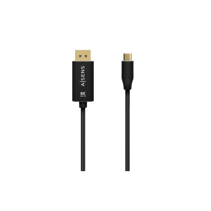 Cable Conversor DisplayPort 8K 60HZ Aisens A109-0687/ USB Tipo-C Macho - Displayport Macho/ Hasta 27W/ 1250Mbps/ 1.8m/ Negro
