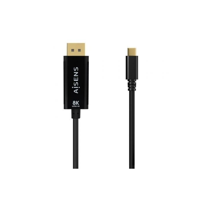 Cable Conversor Aisens A109-0688/ USB Tipo-C Macho - DisplayPort Macho/ Hasta 27W/ 1250Mbps/ 80cm/ Negro