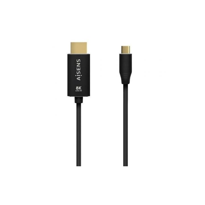 Cable Conversor Aisens A109-0712/ USB Tipo-C Macho - HDMI 8K Macho/ Hasta 27W/ 6000Mbps/ 2m/ Negro